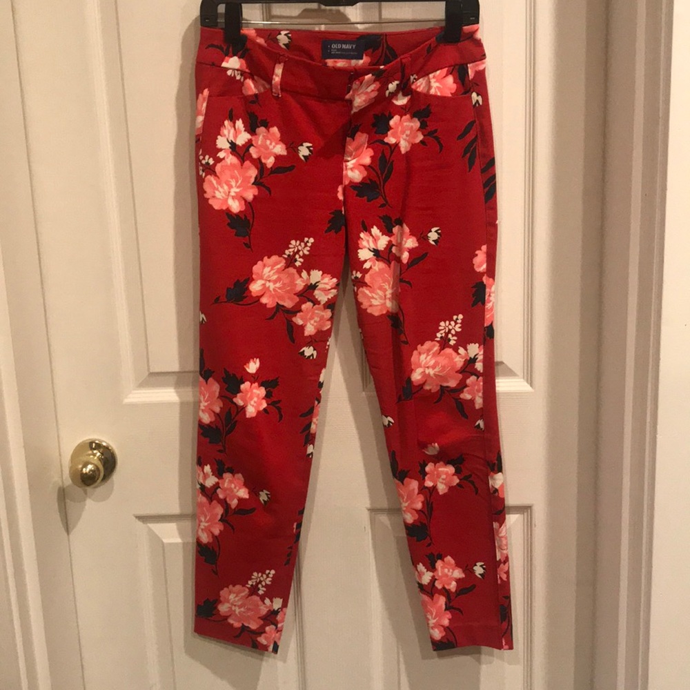 Old Navy red floral pixie pants